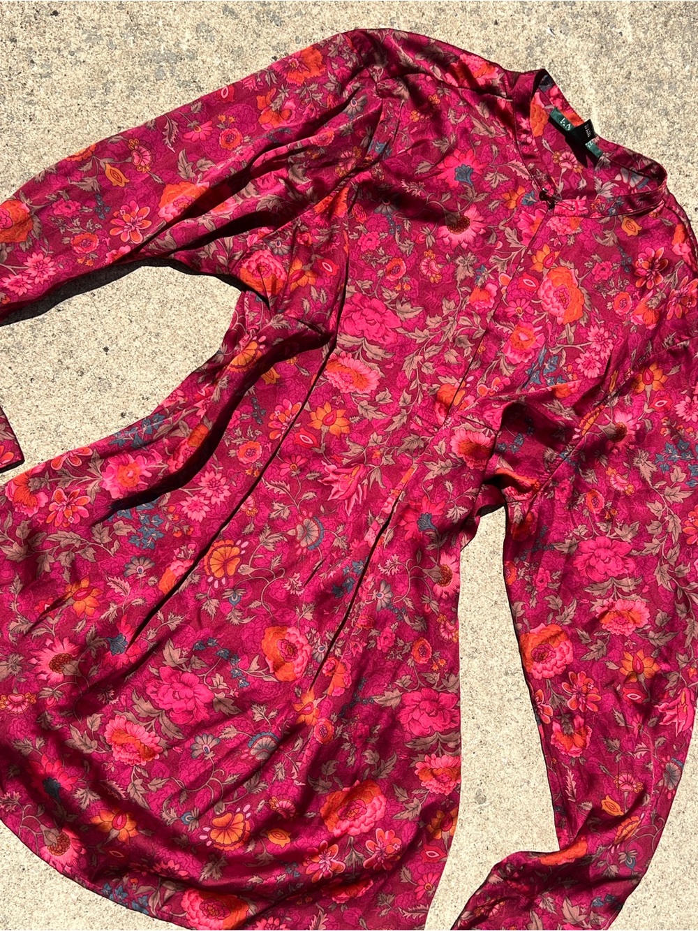 Lauren Ralph Lauren 1X Pink Floral Tunic Blouse Long Sleeve Boho Plus Size
